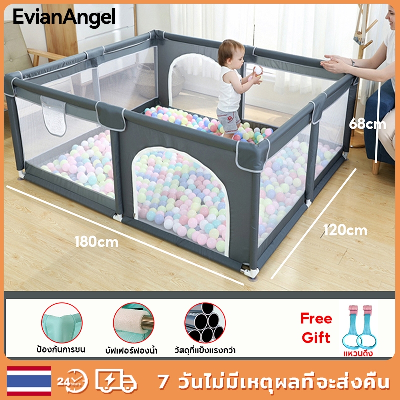 EvianAngel บทกวีเด็ก คอกไร้กลิ่นสูง 68 ซม. พร้อมประตู รั้วเด็กเล่นที่แข็งแกร่งคุณภาพสูง ตาข่ายระบายอากาศ คอกเด็ก BABY Playpen