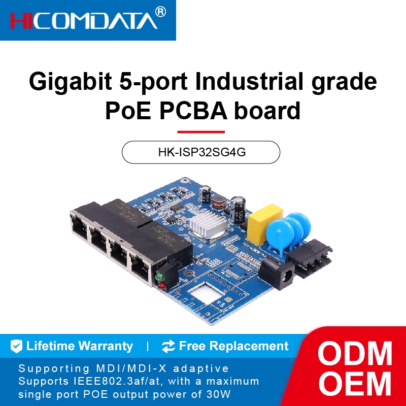 HICOMDATA Industrial PoE Gigabit Switch PCBA (พอร์ตไฟเบอร์ 1 พอร์ต, พอร์ตทองแดง 4 พอร์ต, โมดูล 1x9)
