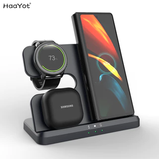 สถานีชาร์จไร้สายสําหรับ Samsung 3 in 1 Charger สําหรับ Galaxy Watch 8/7/6/5/4/3/Active S26 S25 S24 S23 Ultra Note20 Z Flip 5 6 พับ Galaxy Buds