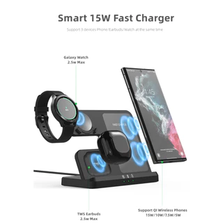 สถานีชาร์จไร้สายสําหรับ Samsung 3 in 1 Charger สําหรับ Galaxy Watch 8/7/6/5/4/3/Active S26 S25 S24 S23 Ultra Note20 Z Flip 5 6 พับ Galaxy Buds
