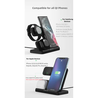 สถานีชาร์จไร้สายสําหรับ Samsung 3 in 1 Charger สําหรับ Galaxy Watch 8/7/6/5/4/3/Active S26 S25 S24 S23 Ultra Note20 Z Flip 5 6 พับ Galaxy Buds