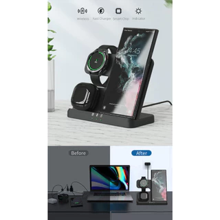 สถานีชาร์จไร้สายสําหรับ Samsung 3 in 1 Charger สําหรับ Galaxy Watch 8/7/6/5/4/3/Active S26 S25 S24 S23 Ultra Note20 Z Flip 5 6 พับ Galaxy Buds