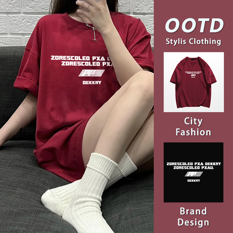 ส่งจากไทย🚚เสื้อยืดคอกลม ลายสกรีนตัวอักษร ขนาดใหญ่หลวม ระบายอากาศ 100%cotton YG429