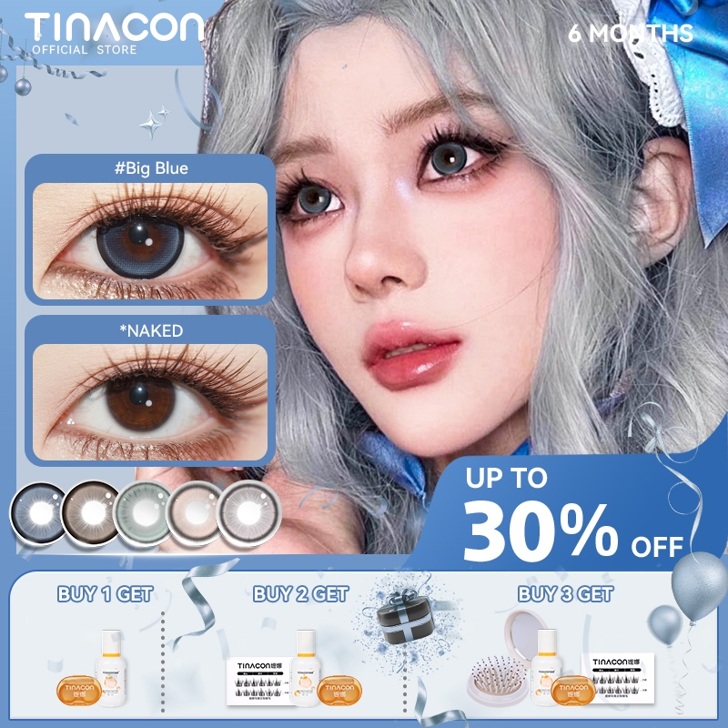 Tinacon 1คู่ DIA 14.5 คอนแทคเลนส์สีน้ําเงินใหญ่ใช้สําหรับเกรดตาโต 6 เดือน(0.0~ 8.0)