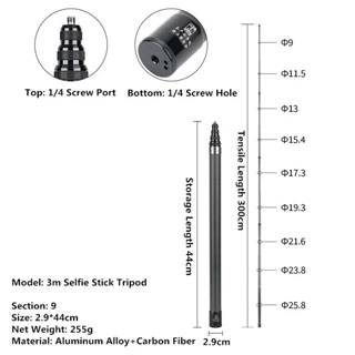 2026 ใหม่สําหรับ insta360 X5 X3 X4 1.2m 2m 3m คาร์บอนไฟเบอร์ที่มองไม่เห็น Selfie Stick Bullet Time หมุนขาตั้งกล้องสําหรับ GoPro Insta360 X4 X3 X2 Ace Pro อุปกรณ์เสริม Bullet Time ขาตั้งกล้อง thumbnail 10