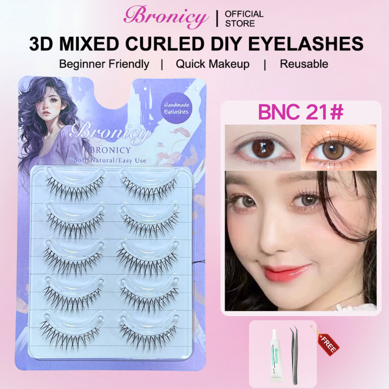 Bronicy ขนตาปลอม 3D ก้านโปร่งใส ดูเป็นธรรมชาติ สไตล์เกาหลี สวมใส่สบาย ทาได้ง่าย ง่ายต่อการใช้และถอด คุณภาพสูง