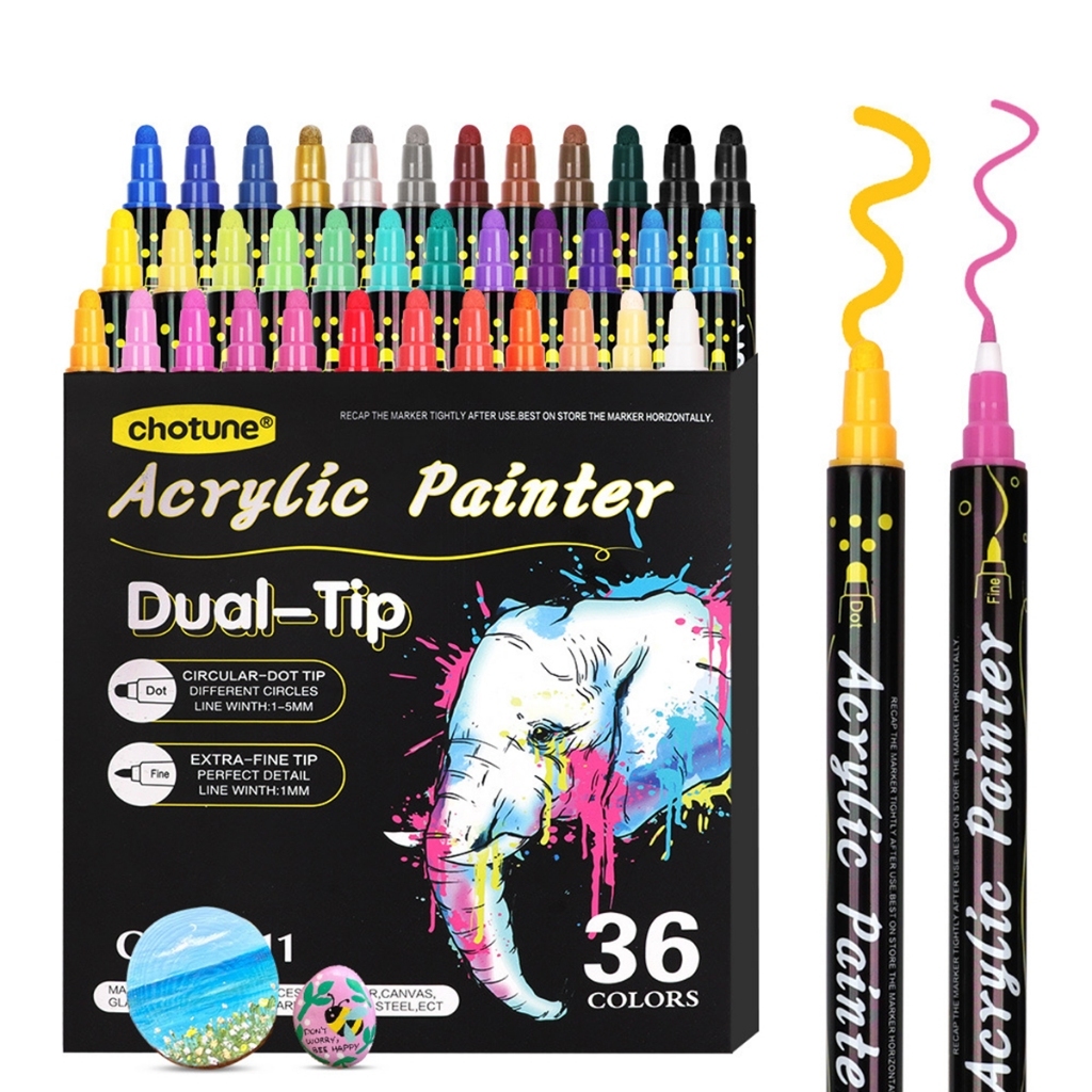 【มาถึงภายใน 5 วัน】12-36 สี ชุดเครื่องเขียน ปากกามาร์กเกอร์อะคริลิค แบบสองหัว กันน้ํา สําหรับเด็กนักเรียน มี