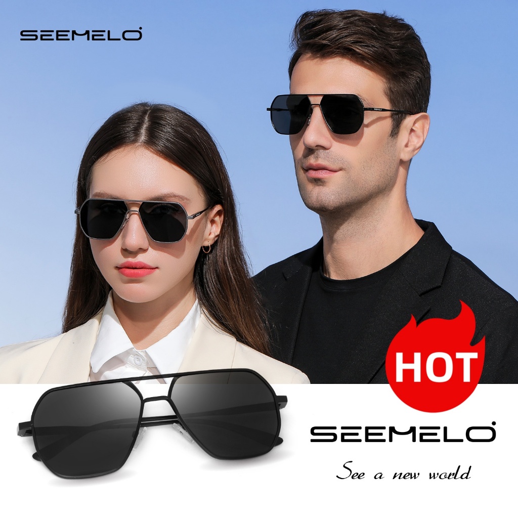 SEEMELO ผู้ชายผู้หญิงแว่นตากันแดดกรอบใหญ่แว่นตากันแดด Double Beam TAC แว่นตากันแดดโพลาไรซ์ UV400