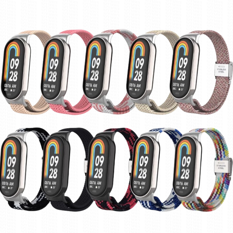 สายรัดไนลอนถักแบบนุ่มสําหรับ Xiaomi Mi Band 9 8 สายรัดข้อมือสร้อยข้อมือสายรัดระบายอากาศสําหรับ Mi Band 8 9 เปลี่ยนอุปกรณ์เสริม Smart Band