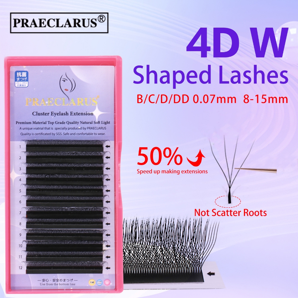 Praeclarus Four-Leaf Clover Eyelash Extension วัสดุพรีเมี่ยมทอมือความหนาธรรมชาติ 0.07 มม.Mink 4D Four-Leaf Clover Lash