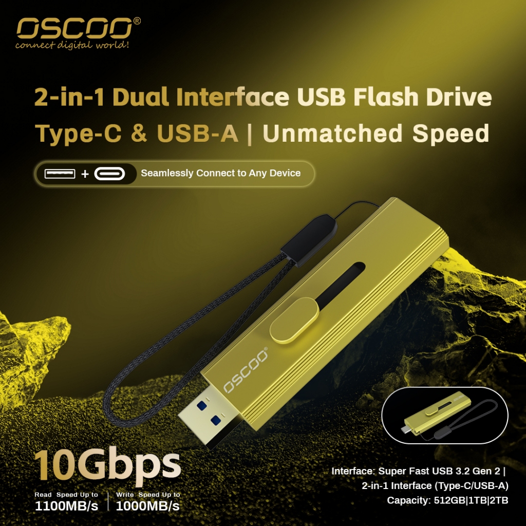 OSCOO Ultra Dual Drive Type-A and Type-C connectors 512GB 1TB 2TB 3D TLC SSD ภายนอก สูงสุด 1100MB/S