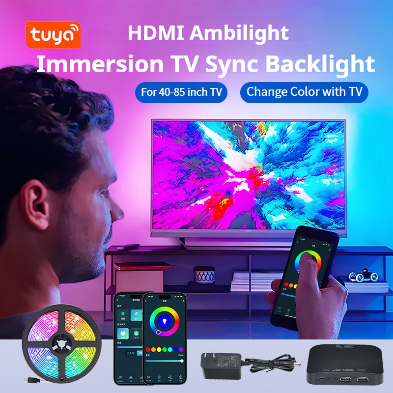 แช่ TV Sync TV HDMI Backlight , สมาร์ท RGB-IC LED Light Strip ทํางานร่วมกับ Alexa Google Assistant สําหรับเล่นเกมทีวี Decor
