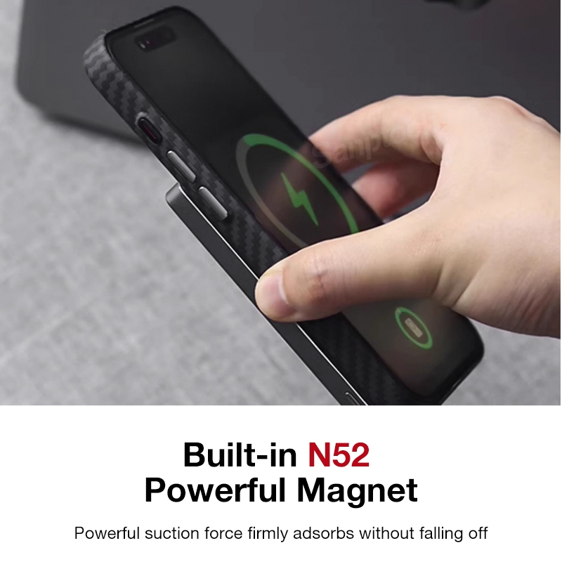 Sanptoch สําหรับแม่เหล็กคาร์บอนไฟเบอร์เคสโทรศัพท์สําหรับ iPhone 16 15 14 13 Pro Max Matte คลาสสิกลายกันกระแทกปกแข็งผิว Slim ป้องกันปลอก
