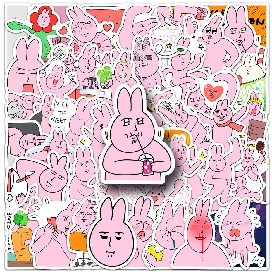 50ชิ้นกระต่ายสีชมพูตลกอีโมจิสติกเกอร์น่ารักสําหรับ ทําเอง เคสโทรศัพท์แล็ปท็อปหมวกกันน็อครถกราฟฟิตีกันน้ําตกแต่งของขวัญ