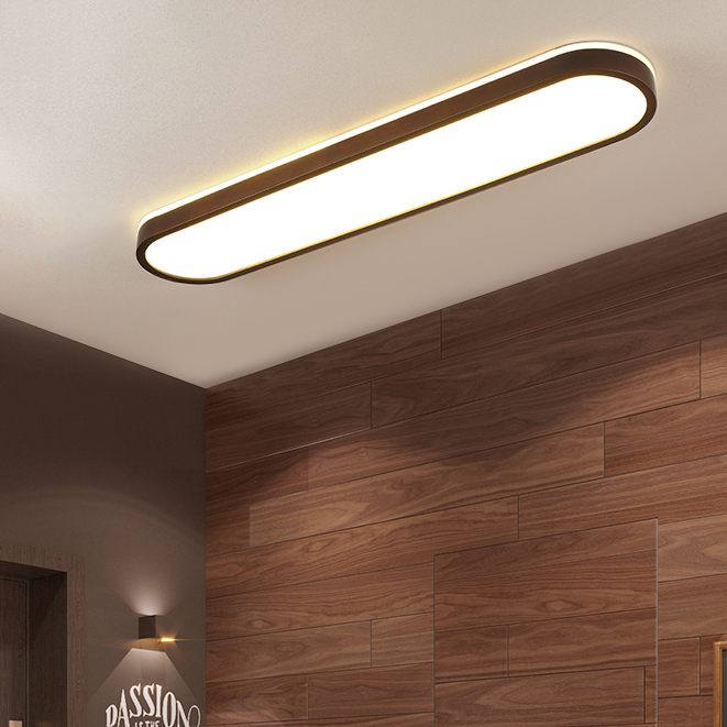 RHPOA โคมไฟเพดาน LED สีโอ๊ค โคมไฟทางเดินไม้สไตล์ญี่ปุ่น โคมไฟติดรางไม้เนื้อแข็ง