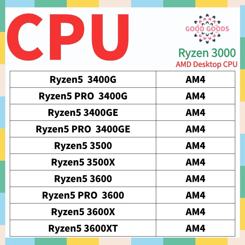 Ryzen5 3400G PRO 3400G 3400GE PRO 3400GE 3500 3500X 3600 PRO 3600 3600X 3600XT AMD Ryzen 3000 โปรเซส