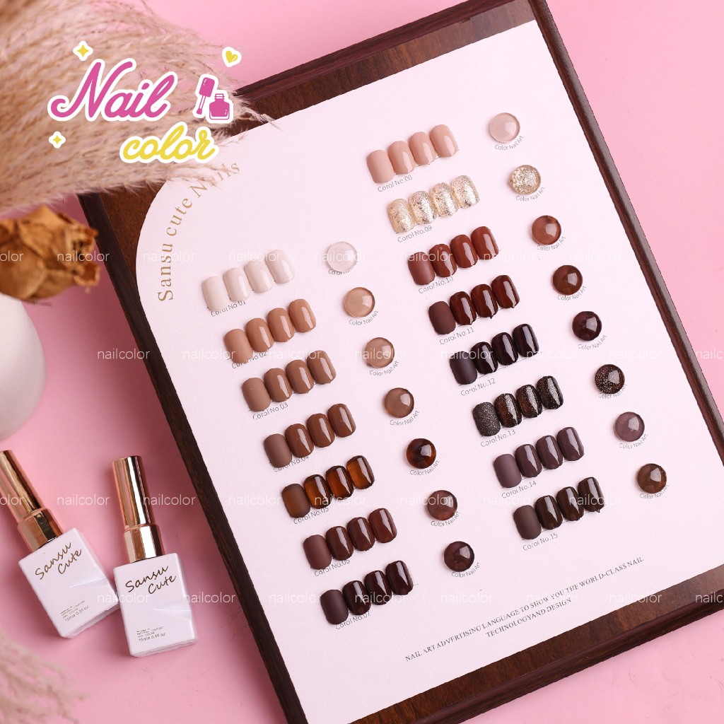 [คลังสินค้าพร้อม] ซานซู 15สีชุดทําเล็บช็อคโกแลตคาราเมล (ฟรีการ์ดระบายสีไม้) กาวยาทาเล็บไวท์เทนนิ่ง