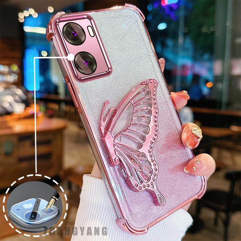สําหรับoppo A57 4G 2022 A57 5G 2022 A77 A77sแฟลชelectroplatedสี่มุมAnti DROPเคสโทรศัพท์ความงามผีเสื้อออกแบบใหม่TPU soft case