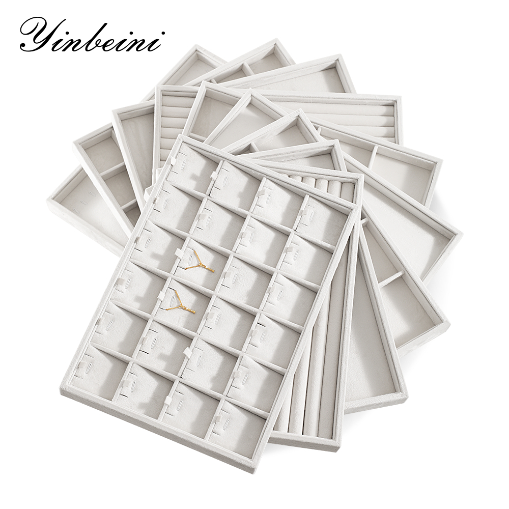 Yinbeini ต่างหูแหวนสร้อยข้อมือแสดงถาดเครื่องประดับกำมะหยี่จัดเก็บเครื่องประดับถาดวางซ้อนกันได้ P036