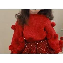 เวอร์ชั่นเกาหลีสาวคริสต์มาสลูกบอลทํามือสีแดงปีใหม่เสื้อกันหนาววันหยุดสีแดงเสื้อสวมหัวเสื้อกันหนาวปีใหม่11.7