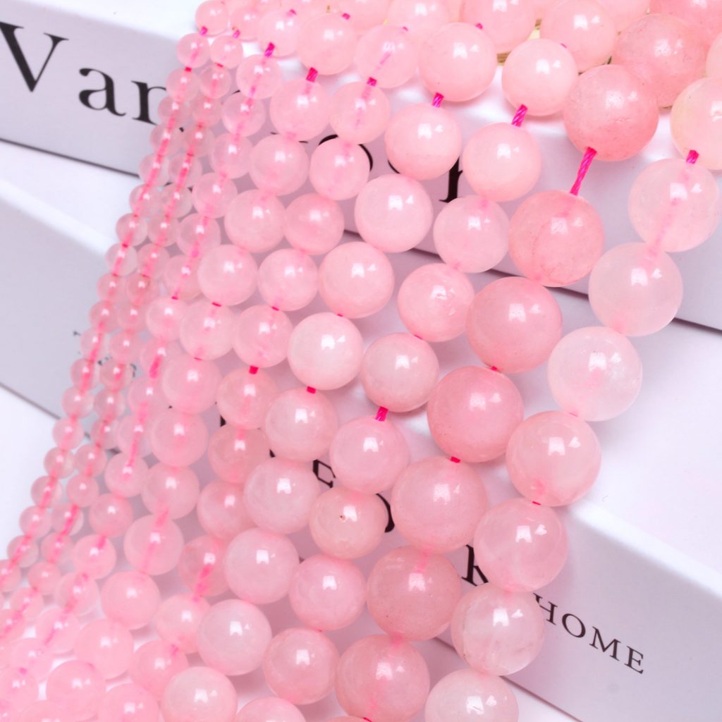 30-90 ชิ้น One Strand ธรรมชาติสีชมพู Rose Quartz อัญมณีรอบหลวมลูกปัด DIY เครื่องประดับอุปกรณ์เสริม