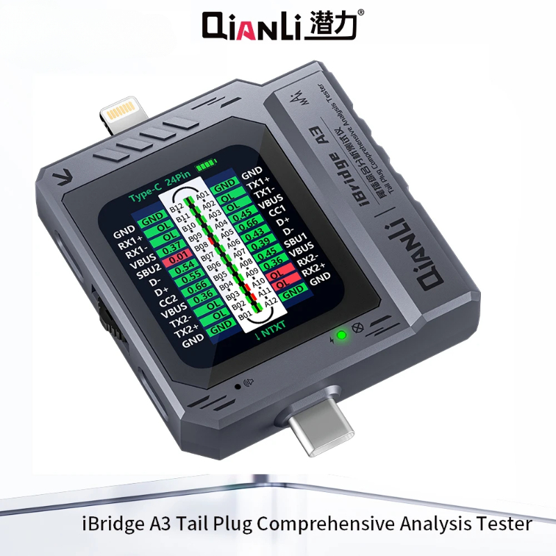 Qianli iBridge A3 เครื่องตรวจจับปลั๊กหางโทรศัพท์มือถือรองรับอุปกรณ์อินเทอร์เฟซ Lightning และ Type-C สําหรับ IPhone HUAWEI Samsung XM