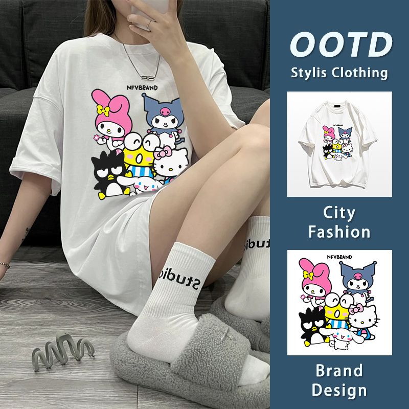 เสื้อยืดคอตตอนแขนสั้น แนวoversize สไตล์เกาหลีig ลายสกรีนสุดน่ารัก ผู้หญิง YG343