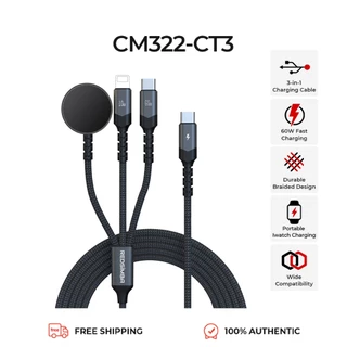 Redsimba สายชาร์จ 3-in-1 Type-C ถึง L/Type-C/นาฬิกา | 60w, 10W ชาร์จเร็ว ถัก 1 ม. ทนทานและพกพา