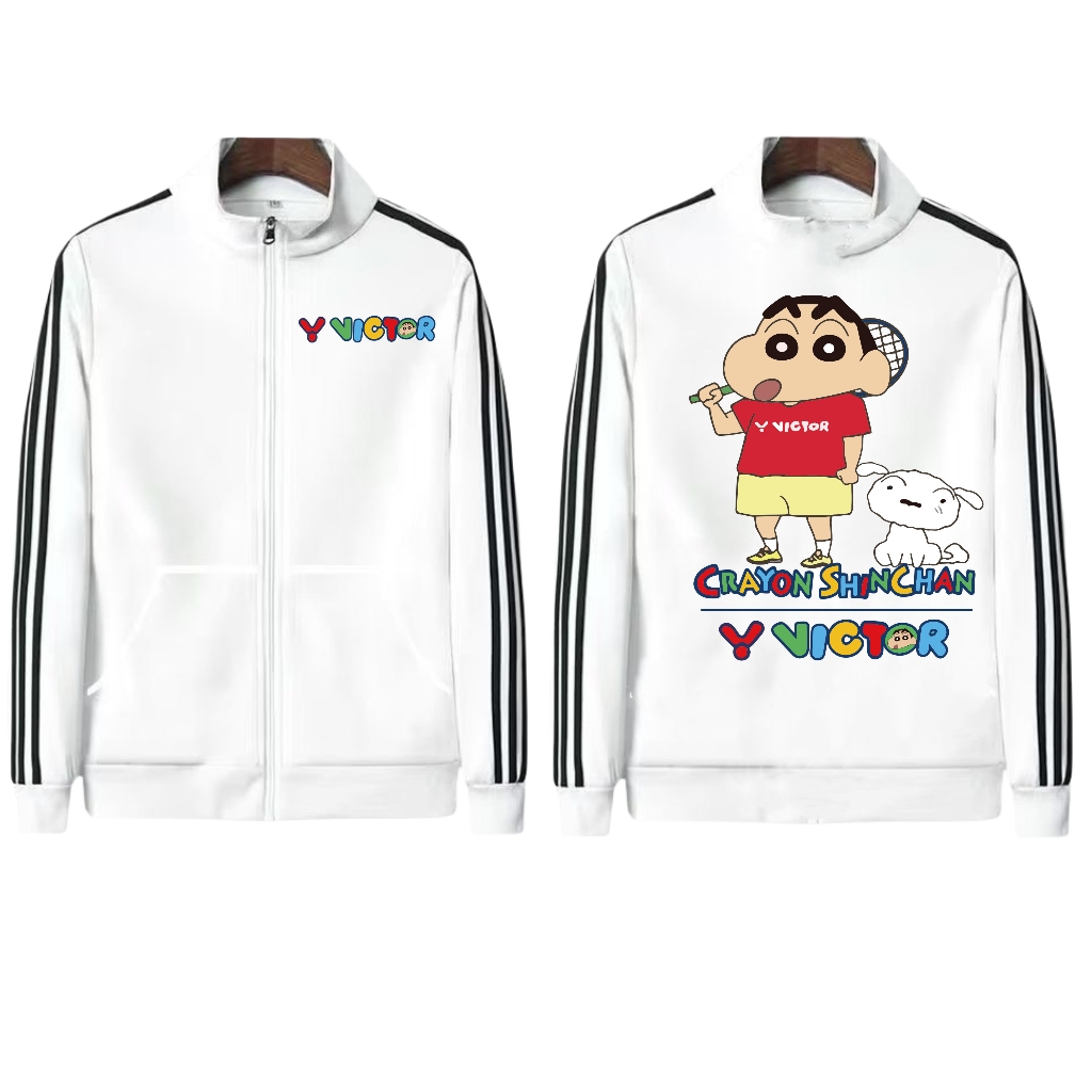 Victor "Crayon Shin chan" เสื้อแจ็คเก็ตซิปภาพการ์ตูนสําหรับผู้ชายและผู้หญิง, แบดมินตันและเทนนิสการฝึกอบรมแฟชั่นกีฬาด้านบน