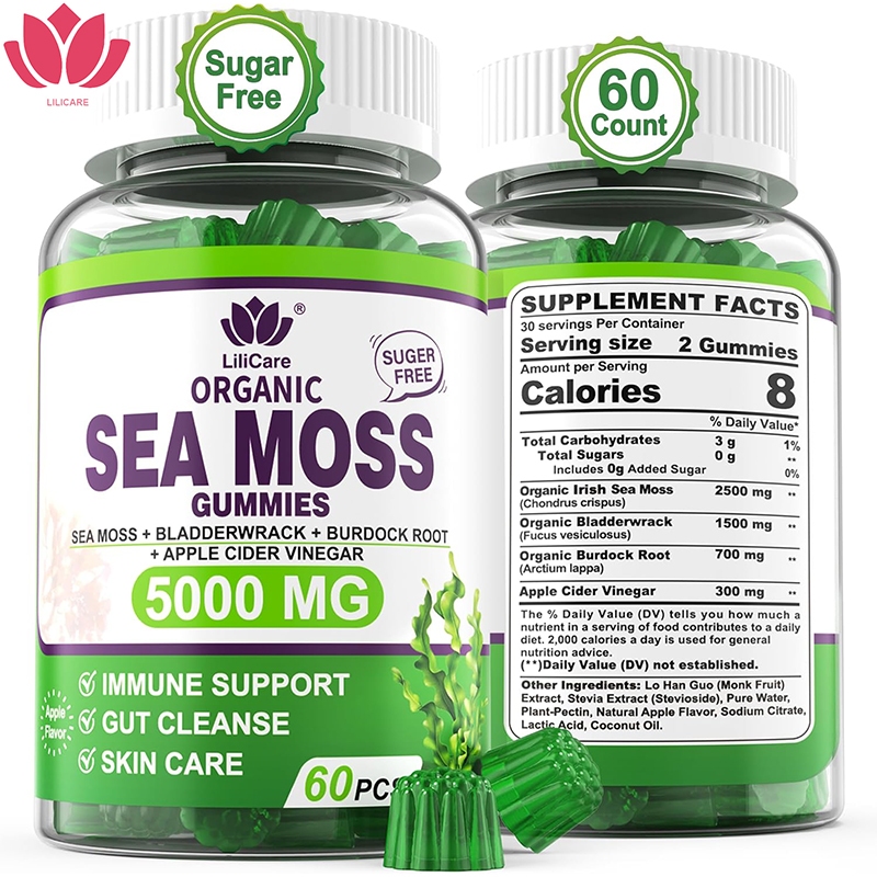 Lilicare Sea Moss Gummies พร้อมรากหญ้าเจ้าชู้, Bladderwrack, ACV, อาหารเสริมมอสทะเลไอริชสําหรับการสนับสนุนภูมิคุ้มกันและไทรอยด์, Gut, สุขภาพผิว