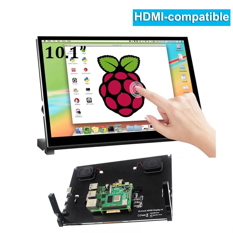 Raspberry Pi 5 10.1 นิ้ว IPS หน้าจอสัมผัสจอแสดงผล LCD 10.1 "1024X600 HDMI-เข้ากันได้กับ Mini PC Monitor ในตัวลําโพงภายนอกสําหรับ Raspberry Pi 3B + 4B PS4