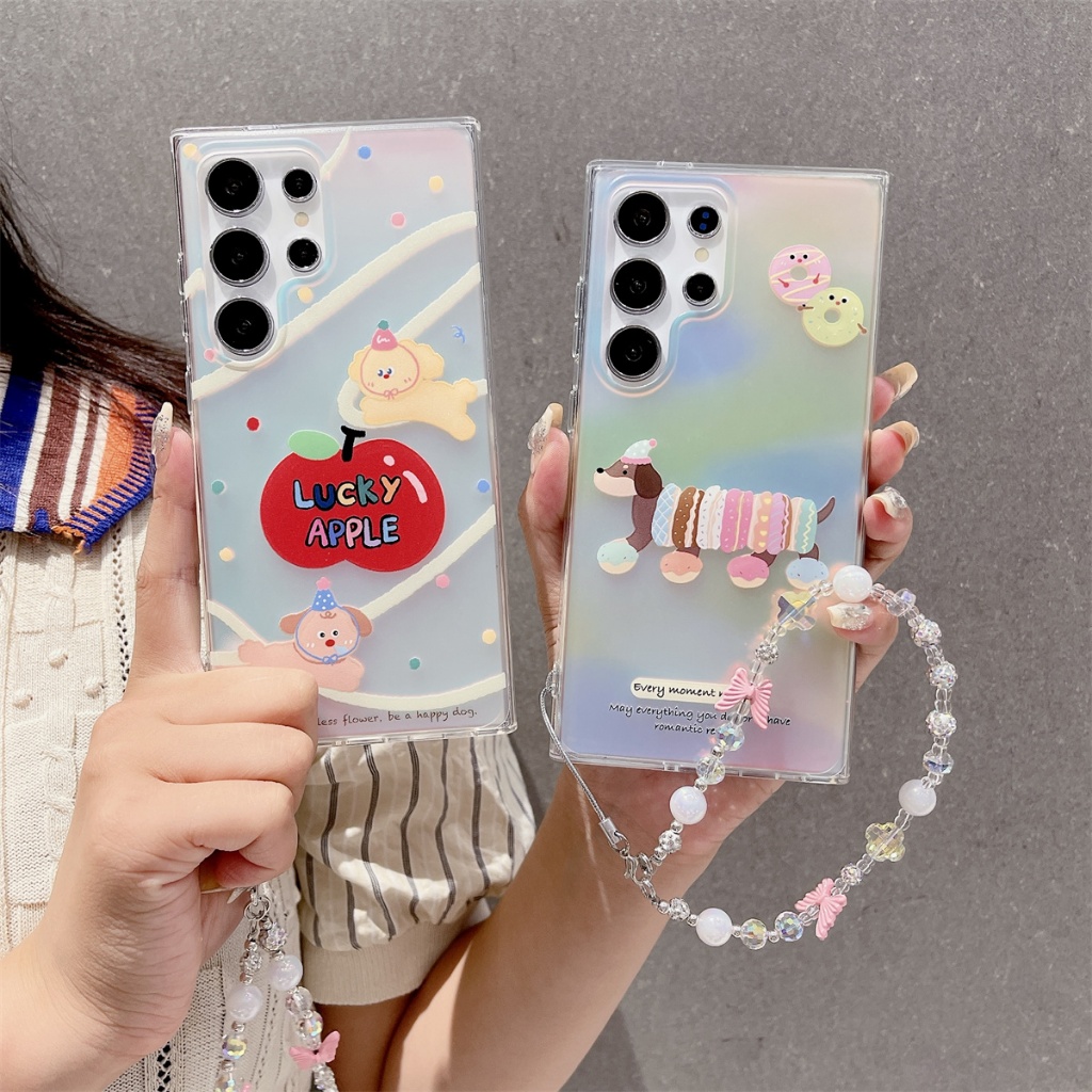 สุนัขดัชชุน Samsung Galaxy S25Ultra เคสโทรศัพท์มือถือโซ่เลเซอร์สองด้าน Samsung S25/S25P/S24P/S24U/S2