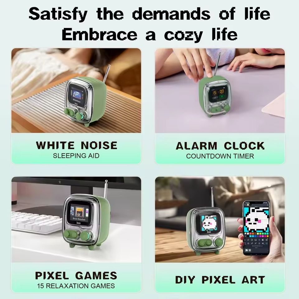 Divoom Tiivoo-2 ลําโพงบลูทูธแบบพกพาพร้อมวิทยุ FM,Pixel Art Retro Mini ลําโพงไร้สายน่ารักขนาดเล็ก,ตกแต่งวินเทจ
