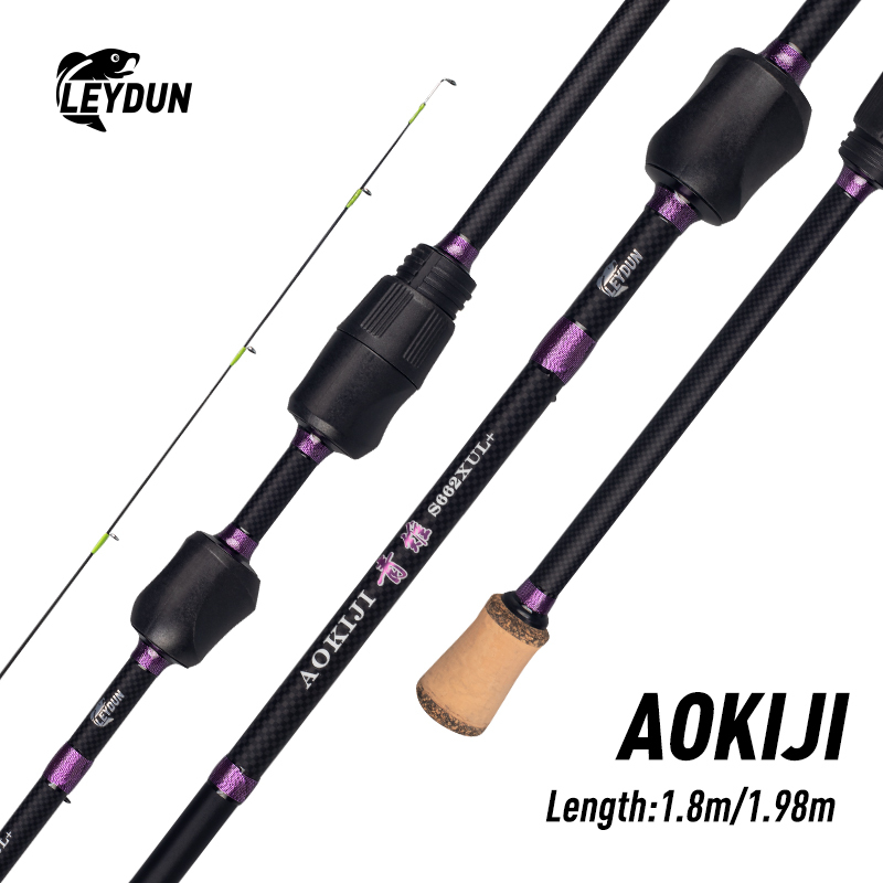 Leydun AOKIJI เบ็ดตกปลา UL 1.8m 1.98m Joran Pancing คาร์บอนไฟเบอร์ Rod Spinning Fishing Rods 65g