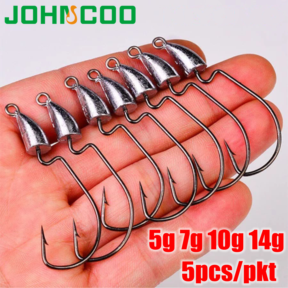 5 ชิ้น Jigging Hook ตะกั่ว Jig Head Hook 5g 7g 10g 14g พลาสติก Lure Hook Barbed ตะขอปลา 2/0 # 3/0 # เครื่องมือตกปลา