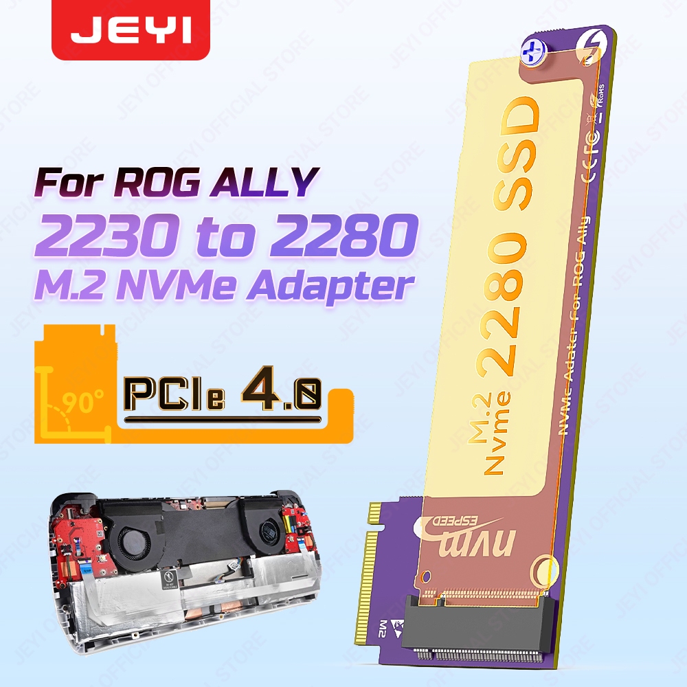 Jeyi M.2 ดัดแปลงบอร์ดใช้งานร่วมกับ ROG Ally คอนโซลเกมมือถือแปลง 2230 ถึง 2280 SSD ขยาย NVME M-Key M.2 PCIE 4.0 อะแดปเตอร์อัพเกรด Converter 90 องศา Purpl