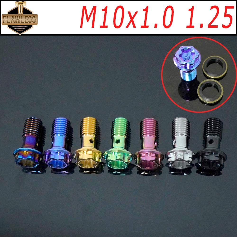 FLAWLESSTI M10x1.0 1.25 Pitch Gr5 ไทเทเนียม Banjo Bolt Brembo เบรค Caliper Banjo Bolt สําหรับ Honda Forza 350 Wave 125 PCX 160 Giorno 125 Yamaha Xmax 300