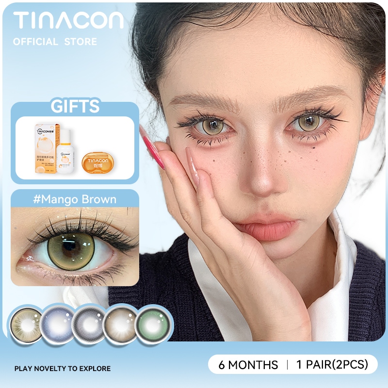 Tinacon 1 คู่ สีน้ําตาล soft eye สายตาสั้นเลนส์ใช้สําหรับ 6 เดือนคอนแทคเลนส์ grade0-8 DIA 14.2 มม.