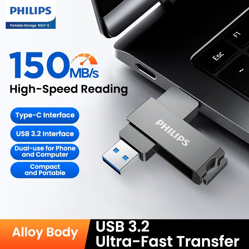【Genuine  Philips】USB3.2 Flash Transfer+Type-C แฟลชไดรฟ์อินเทอร์เฟซคู่  32GB/64GB USB3.0 Memory Stick