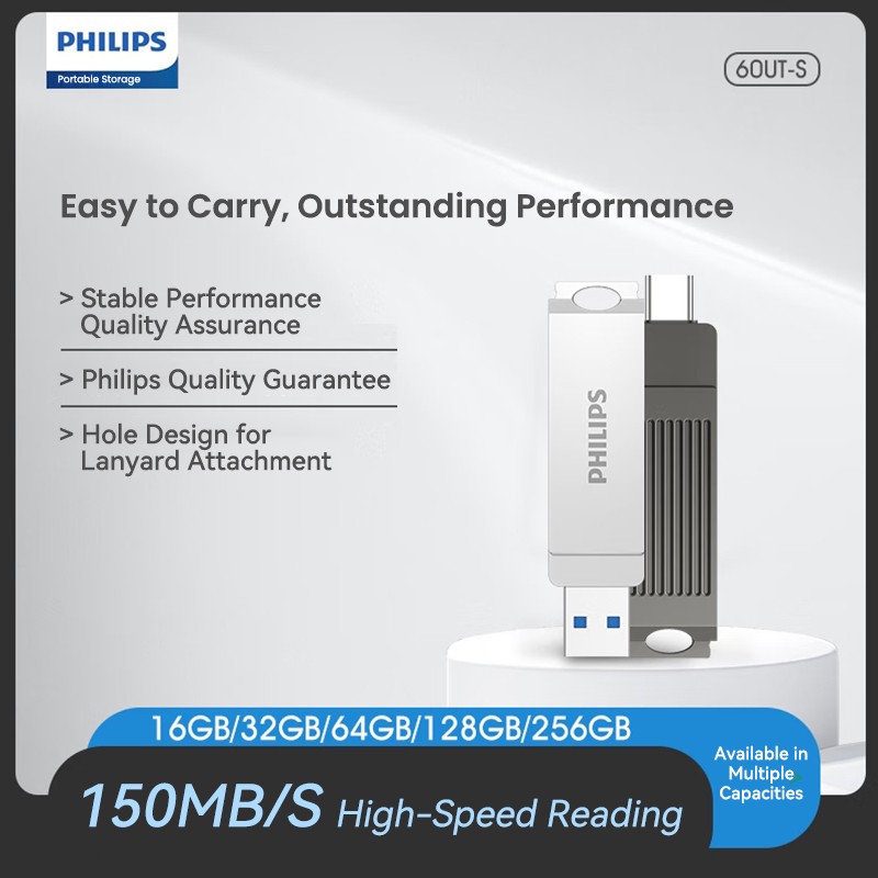 【Genuine  Philips】USB3.2 Flash Transfer+Type-C แฟลชไดรฟ์อินเทอร์เฟซคู่  32GB/64GB USB3.0 Memory Stick