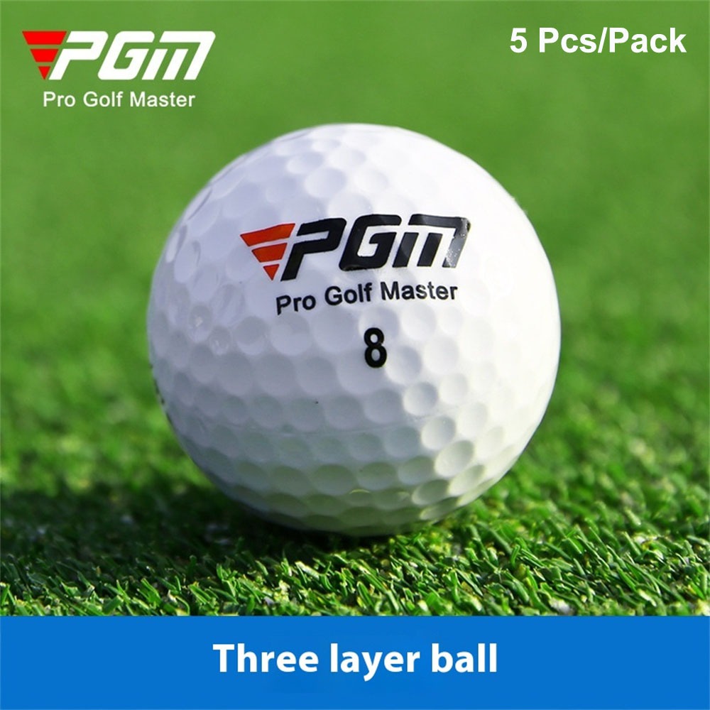 5 ชิ้นแพ็ค PGM Golf Ball Three-Layer Lower Game Ball Practice Ball ลูกกอล์ฟความต้านทานการควบคุมสูง S
