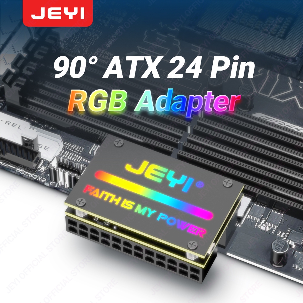 Jeyi ATX 24Pin 90° อะแดปเตอร์เมนบอร์ด RGB 18 โหมดไฟ ตัวเมีย เป็น 24Pin ตัวผู้ 90 องศา สําหรับเดสก์ท็อป PC ซัพพลาย