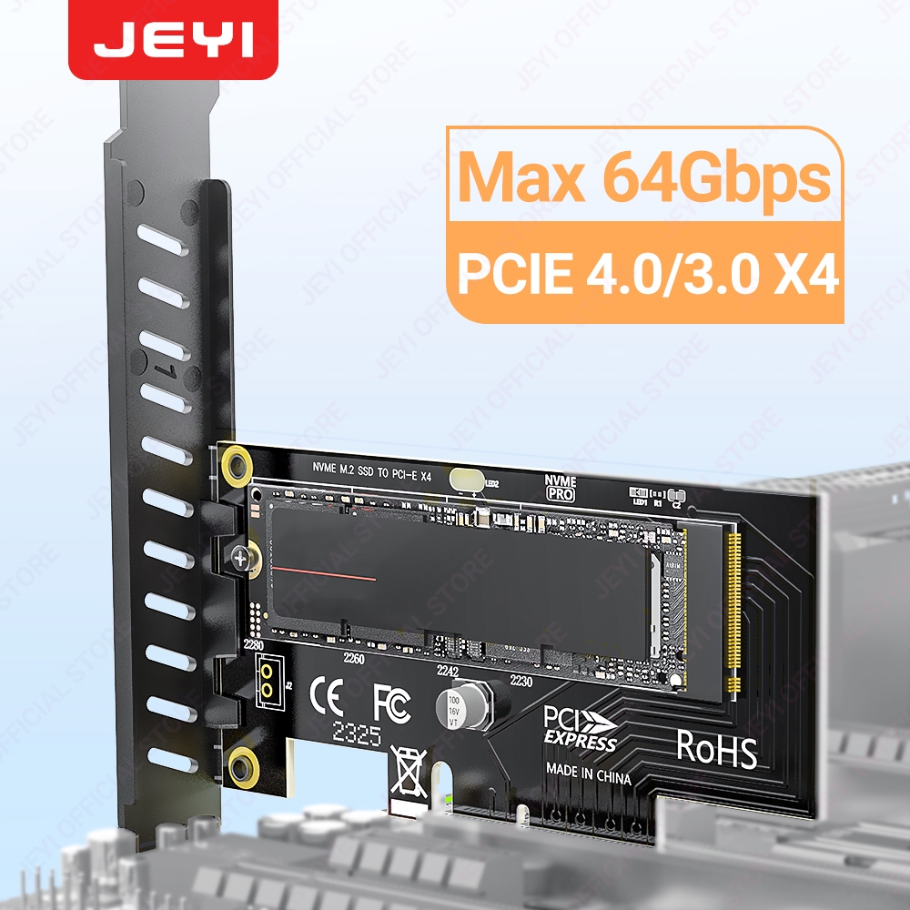 Jeyi การ์ดอะแดปเตอร์ M.2 NVME SSD เป็น PCIe 4.0 64Gbps SSD PCIe 4.0 X4 สําหรับเดสก์ท็อป PCI-E GEN4 Full Speed SK4