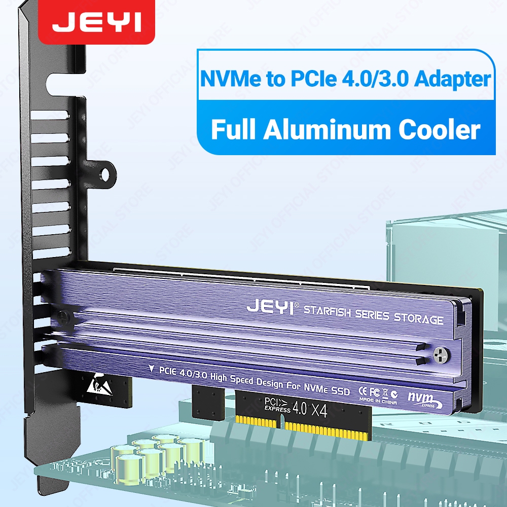 Jeyi อะแดปเตอร์ขยาย M.2 NVMe เป็น PCIE 4.0 3.0 พร้อมฮีทซิงค์ SSD อลูมิเนียม NVMe 64Gbps Gen4 PCIE X4 X8 X16 สําหรับเดสก์ท็อป