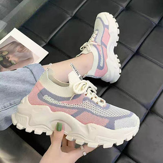 Korean fashion style thick soles running sneakers summer breathable rubber shoes for teens women