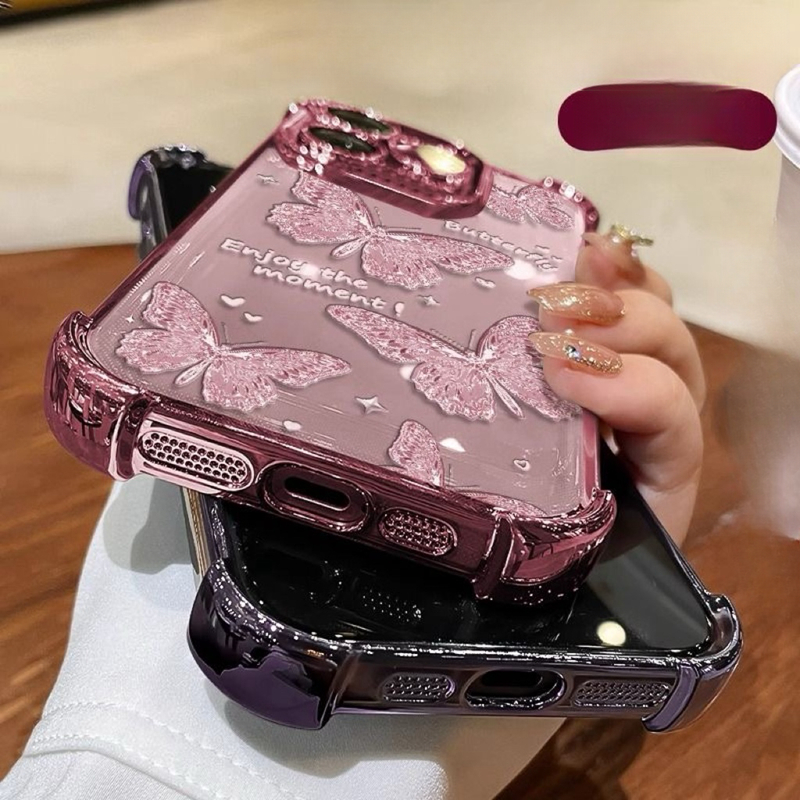 เคส Vivo Y93 Y91C Y22 Y22S Y19 Y51 Y51S Y53S Y33 Y31 Y51A Y27 4G Y50 Y30 Y30i Y72 5G Y52 5G กรณีโทรศัพท์ผีเสื้อซิลิโคนสี่มุม