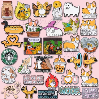น่ารักการ์ตูนสุนัขเคลือบ Pin ไซบีเรียน Husky Corgi เข็มกลัดสัตว์เลี้ยงสัตว์ป้ายกระเป๋าเป้สะพายหลังอุปกรณ์เสริมของขวัญสําหรับเพื่อน