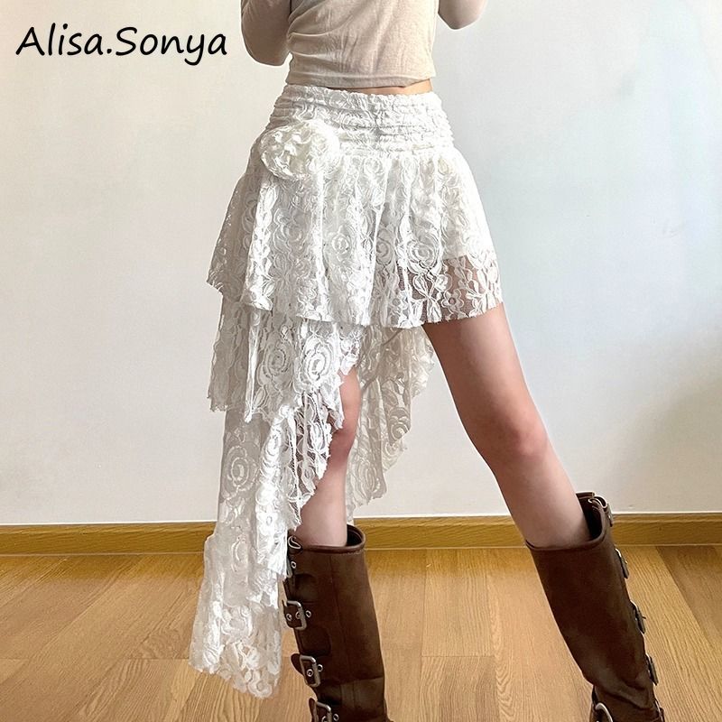 CL|Alisa.Sonya กระโปรงครึ่งแข้ง เเบบสั้น แต่งเย็บติดกางเกงซับด้านใน แนวหวาน มีซิป 24AS1120