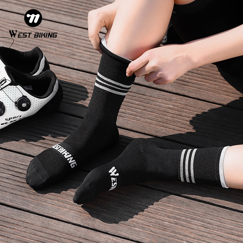 WEST BIKING Aero ถุงเท้ากีฬา ฟุตบอล กันลื่น สะท้อนแสง ลายทาง สําหรับขี่จักรยาน MTB — صورة 2