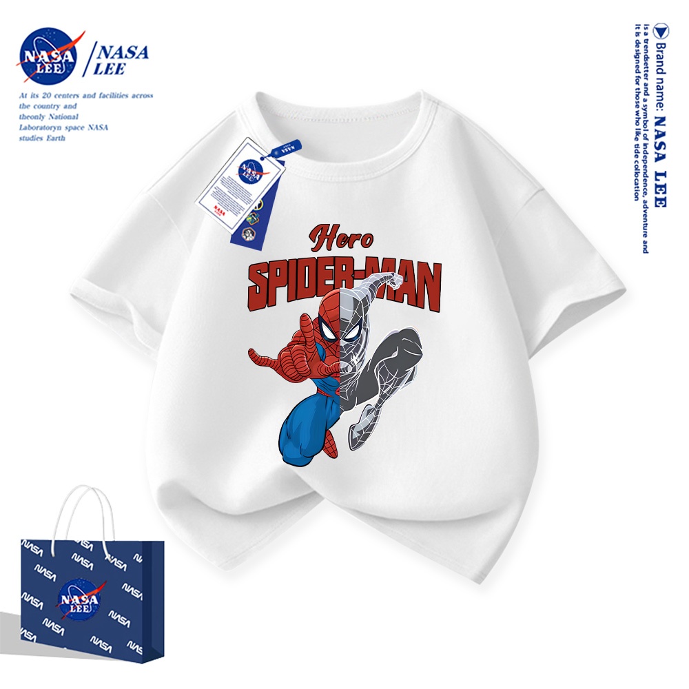 【จำนวนจำกัด】เสื้อยืดผ้าคอตตอนหลวมๆ สไตล์อเมริกัน NASA สำหรับเด็ก ลายสไปเดอร์แมน ฤดูร้อน แขนสั้น